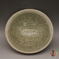 宋耀州窯 青釉 雕刻花紋 碗 古董古玩仿古陶瓷器老貨收藏擺件