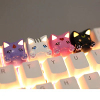3D Resin White Purple Pink Black Cute Cartoon Cat Design Backlit Keycaps For Cherry Mx Switch Mechanical Gaming Keyboard