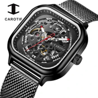 CAROTIF Man Mechanical Automatic Watches Stainless Steel Sport Watch Men Waterproof Tourbillon Luxury Square Clock Male Relogio