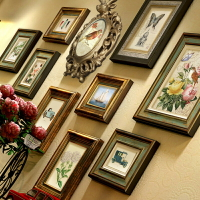 實木美式照片墻客廳鹿頭相框墻歐式掛墻復古玄關樓梯組合畫免打孔