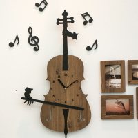 北歐掛鐘/木質掛鐘 創意木質掛鐘音樂教室大提琴音符裝飾掛牆時鐘客廳掛表靜音鐘表【XXL20670】