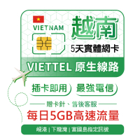 【瘋旅遊】5天Viettel原生卡 每日5GB 越南網卡 網路卡 巴拿山/峴港/富國島旅遊網卡(越南最佳訊號卡 免開卡)