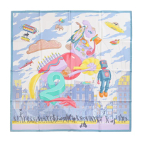 【Hermes 愛馬仕】Hermes Parade 90 手工捲邊斜紋真絲方巾(白/藍/粉紅)