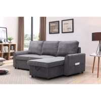 Modern modular L-shaped sofa bed with chaise longue, reversible sofa bed with pull-out bed and storage, dark grey