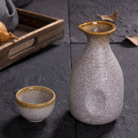 日韓式陶瓷清酒壺酒杯 家用小酒瓶酒盅 出口粗陶金邊酒具套裝