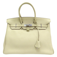 【二手名牌BRAND OFF】HERMES 愛馬仕 羊毛白色 Togo牛皮 Birkin 35 柏金包 手提包 口K刻 銀扣