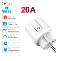 Cerhot Tuya WiFi Smart Plug EU 20 with Power Monitor Remote Control Google Assistant Alexa Yandex Alice Voice Control  Wifi Plug