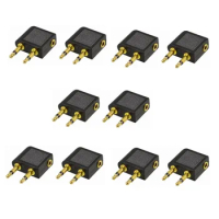 Lot 10pcs Banggood 3.5mm Female to Dual 3.5mm Male Mono Airline Airplane Headphone Jack Audio Cable Plug Adapter Gold Plane