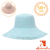 【ACTIONFOX】女新款 雙面穿載_大帽沿抗UV遮陽帽UPF50+/全環形帽簷設計.魚骨絲定型(631-5438 藍色)