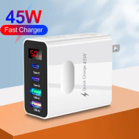 45W PD USB Charger Fast Charge Charger Digital Display For iPhone 14 Xiaomi Samsung Quick Charge 3.0 Wall Mobile Phone Chargers