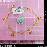 Emas 916,Rantai Tangan Sauh Padu L1.6 Bulat Gt Star 0.63cm Design:1574<M0JGM>T916C(M9)-Size: 18.2cm