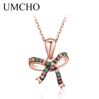 UMCHO Rosette Silver Necklace Colorful Nano Gemstone 925 Sterling Silver Pendants Necklaces For Wome Romatic Gift Jewelry