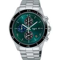 agnes b. 巴黎限定計時手錶(B7A005X1)-綠x銀/43mm