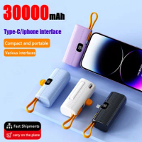 30000mAh Mini Power Bank Built Cable PowerBank Digital Display External Battery Portable Charger For Samsung IPhone Huawei New