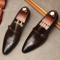 Brand Crocodile Pattern Mens Loafers Wedding Party Dress Shoes Black Brown Monk Strap Casual Fashion Men Slip On Formal Shoes