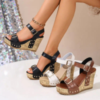 City Strolling Comfortable Women's Sandals High Heel Sandals Women's Peep Toe High Heels Wedge Sanda