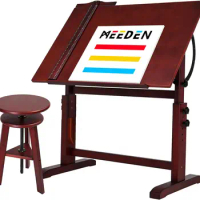 MEEDEN Vintage Wood Drafting Table &amp; Stool Set, Artist Drafting Chair and Craft Table with Adjustable Height,