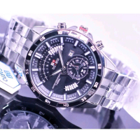 jam tangan TICARTO CHRONO OFF tali RANTAI STAINLESS WATER RESISTANT tanggal aktif Analog Bisnis watc