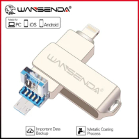 WANSENDA USB 3.0 Flash Drive OTG Pen Drive 128GB 64GB 32GB 16GB USB Memory Stick Flashdisk for iPhone/iPad/Android/PC