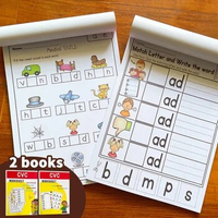 2books English CVC Words Phonics Workbook Language Arts Skills book for Kids children read &amp; match &amp; sound &amp; sentence Worksheet