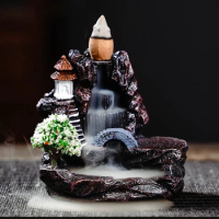 Waterfall Incense Holder Incenses Sticks Holder Statue Resin Ornament Simple for Office Indoor Home Living Room Desk