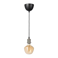 JÄLLBY/MOLNART 吊燈附燈泡, 鍍鎳/鐘形 棕色 透明玻璃