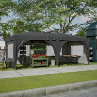 10 x 20 ft Heavy Duty Awning Canopy Pop Up Gazebo Marquee Party Wedding Event Tent with 6 Removable Sidewalls &amp; Carry Bag, Black
