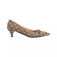 Gucci GG Canvas 45 Pump with Horsebit Beige Dark Brown