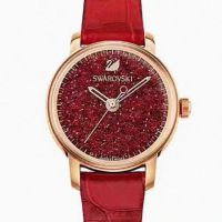 【SWAROVSKI 施華洛世奇】SWAROVSKI手錶型號SW00005(大紅色錶面玫瑰金錶殼大紅色真皮皮革錶帶款)