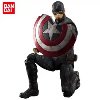 Orignal Bandai Marvel Avengers Endgame Captain America 15Cm Shf Collect Doll Steve Rogers Action Figure Model Adult Kids Toys