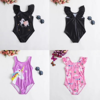 Unicorn Girls One Piece Swimsuit Rainbow Children's Swimwear 2024 New Summer Baby Backless Bathing Suits 1-5Yrs Toddler Swimwear