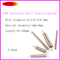 304 Stainless Steel S Hook Cylindroid Helical Coil Pullback Extension Tension Spring Wire Diameter 0.3mm 0.4mm 0.5mm