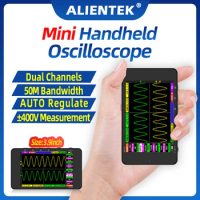 DS100 Digital Oscilloscope Mini Handheld Oscilloscope 50M Bandwidth Dual Channels Multifunction Electronic Component Tester