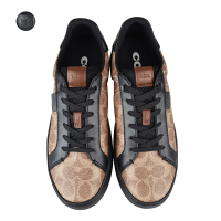 【COACH】COACH專櫃款LOWLINE灰字LOGO PVC帆布飾皮革低筒運動鞋(多色)