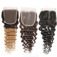 4*4 Lace Closure Deep Wave Human Hair Brown Black 1B 27 Ombre Honey Blonde 1B 30 Ginger Transparent Lace 10-20 inch MOGUL HAIR