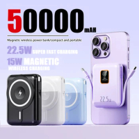 Hot 50000mah 15w Wireless Power Bank Magnetic Qi Portable Powerbank 22.5w Type-C Fast Charger For Iphone15 14 13 Samsung Xiaomi