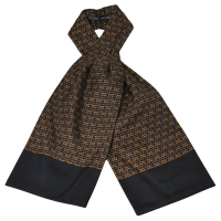 Hermes Ascot 100%蠶絲繽紛H LOGO圖騰阿斯科特領巾(黑底)