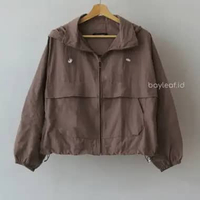 Bayleaf.id Owen Jacket Croptop Polos / Jaket Parasut Olahraga Wanita XL BROWN