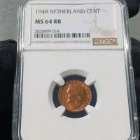 NGC 1 cent wilhelmina netherland tahun 1948 score MS 64RB low populasi