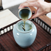 晟窯茶渣缸陶瓷家用復古汝窯水缽型茶渣桶茶洗水盂茶水缸茶道配件