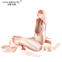New Women Ballet Dance Shoes Child and Adult Ballet Pointe Dance Shoes Professional with Ribbons Shoes Satin Flat Ballet Shoes