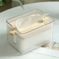 ins風原木壓克力紙巾盒 下降式蓋子透明抽紙盒 紙巾收納盒 客廳茶幾桌面擺件