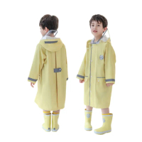 【歐巴小舖】黃色學院風兒童書包位雨衣/二件組(男 女 童 孩 防水布 防風 收納袋 防潑水 拉鍊 拉鏈 雨具)
