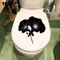YOJA 20.3X20.6CM Black Morning Glory Classic Home Toilet Wall Sticker Room Decoration T1-1481