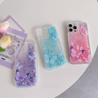 Luminous Cute Butterfly For VIVO Y76S Y74S Y75s 5G Y73s Y53s Y31s Y20 Y12A Y15 X90 Pro Case Shiny Liquid Quicksand Glitter Cover