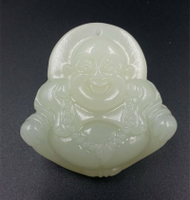 A貨 天然玉石新疆和田白玉 方解石玉大度笑佛珠子佛掛件