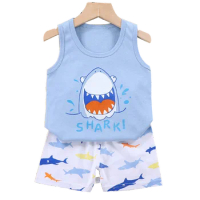 1-6 Years Kid Baby Boys Girls Cartoon Shark Pajamas Vest+Shorts 2-Piece Clothing Set Summer Cotton Casual Tracksuit Clothes Suit