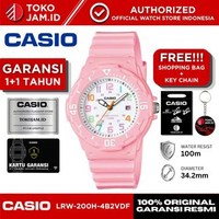 Jam Tangan Wanita Casio LRW-200H-4B2VDF Original Analog Pink White Resin Date Display Bezel Putar Wa
