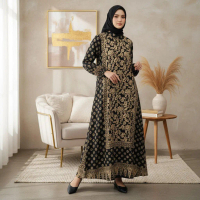 Sallaco Dress RATIH  / Gamis Maxi Longdress Muslim Batik Doby / Baju Pesta Kondangan / Fashion Musli