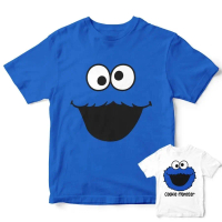 เสื้อยืด Sesame Street Cookie Monster สำหรับเด็ก/คู่รัก/ครอบครัว ผลิตจากวัสดุโพลีเอสเตอร์ พร้อมเทคโน